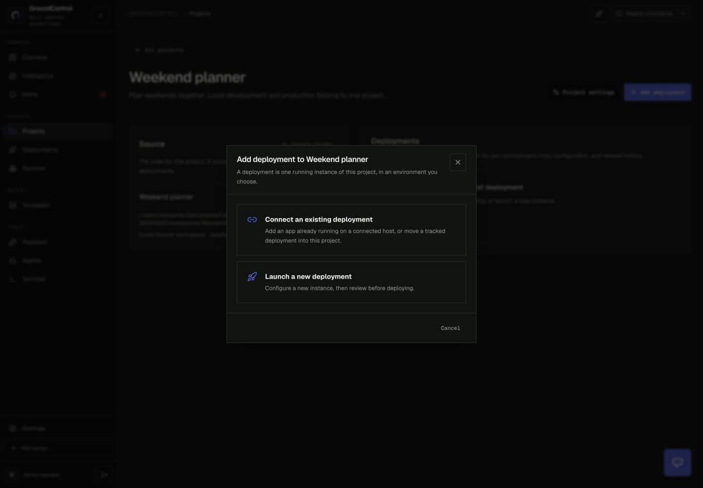 Connect an existing deployment or launch a new instance
